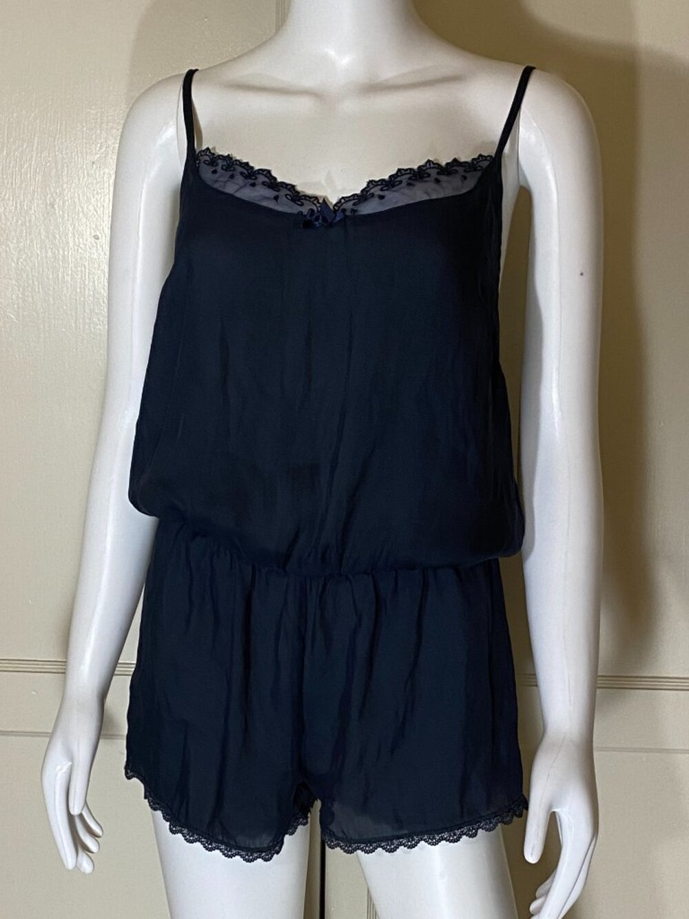 Sparkle & Fade UO Playsuit Romper Medium Navy Blue Elastic Waist Festival Lounge